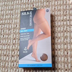 Silk Impressions Sheer 20 Denier Cocoa XXXL Plus Size Panty Hose Tights 4 Pairs